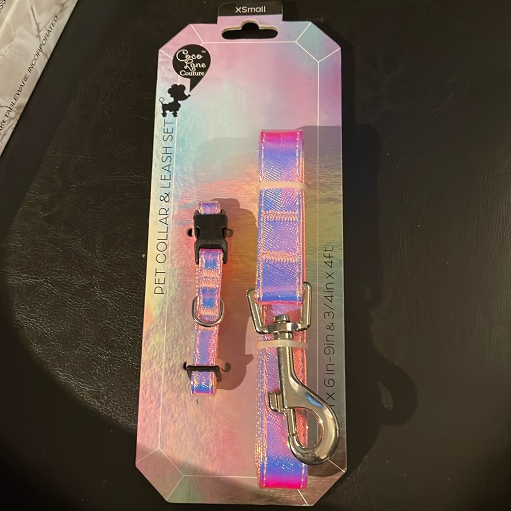 NWT Coco Lane Couture XS Pet Collar & Leash Set Pink Shimmer